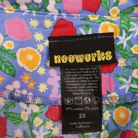 RARE Nooworks Leah Super Bloom Blue Cotton Floral Mini Swing Dress PLUS 2X US - Picture 5 of 6